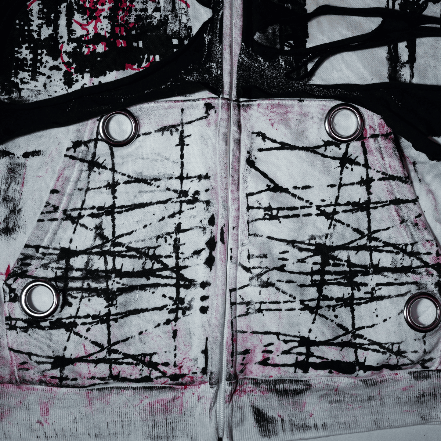 G.I.G ''Flamingo'' Distressed Zip Hoodie — One of One (Black/White/Pink)