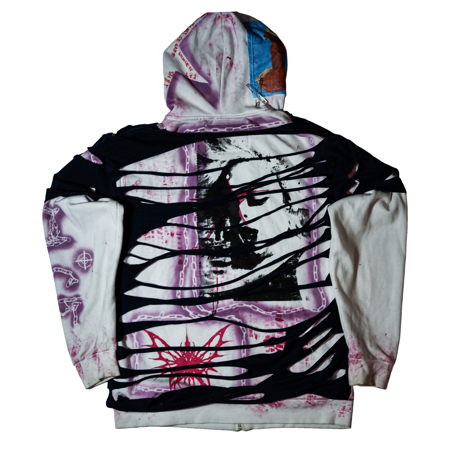 G.I.G ''Flamingo'' Distressed Zip Hoodie — One of One (Black/White/Pink)
