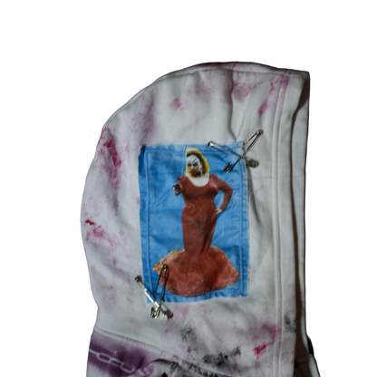 G.I.G ''Flamingo'' Distressed Zip Hoodie — One of One (Black/White/Pink)