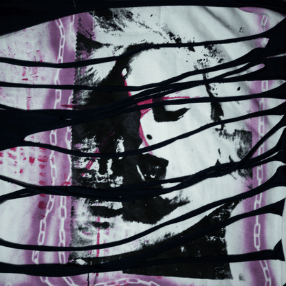 G.I.G ''Flamingo'' Distressed Zip Hoodie — One of One (Black/White/Pink)