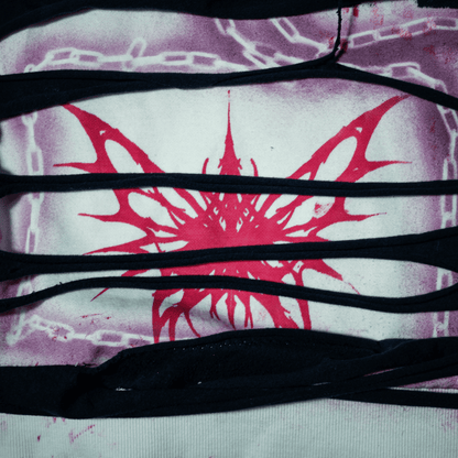 G.I.G ''Flamingo'' Distressed Zip Hoodie — One of One (Black/White/Pink)