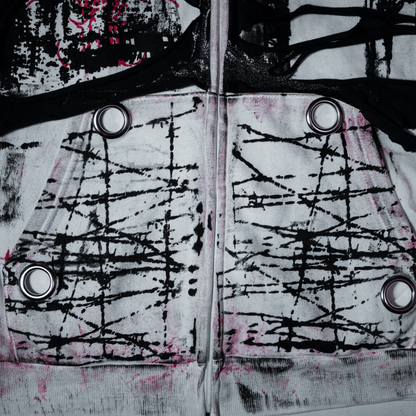 G.I.G ''Flamingo'' Distressed Zip Hoodie — One of One (Black/White/Pink)